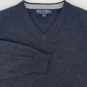 Davis & Squire Mens Extra Fine Merino Wool V-Neck Sweater Charcoal Gray Large L